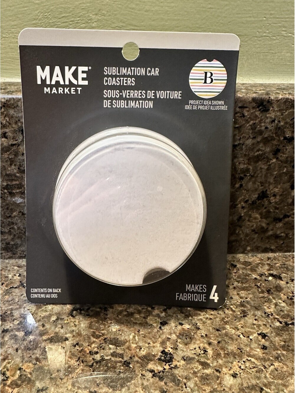 Make Market Sublimation Car Coasters Blank White 2.5 Inch Craft DIY 4 Pack New